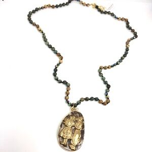 NWT UPCYCLED PARK LANE AGATE STONE PENDANT NECKLACE PILGRIM BEADED MALA STYLE